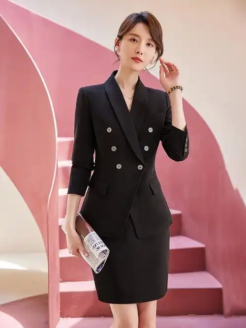 诗璐雅职业装女黑色春秋气质修身2022年新款高级感商务西装工作服