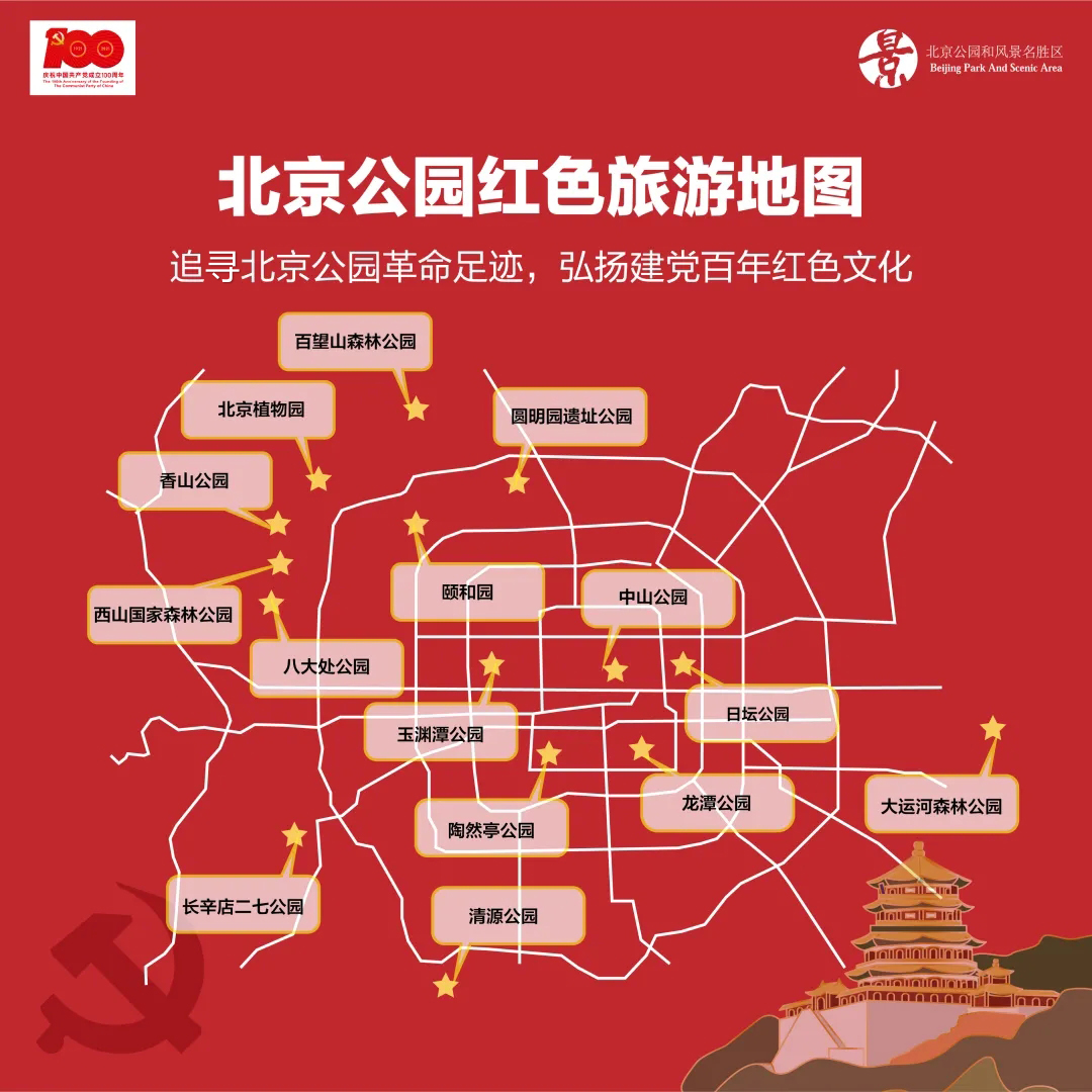 北京公园红色旅游地图追寻北京公园革命足迹弘扬建党百年红色文化