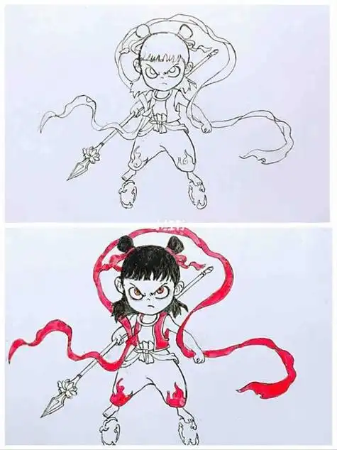 哪吒魔童q版简笔画