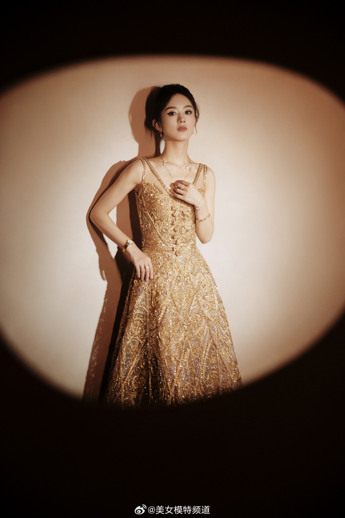 赵丽颖一身高定鎏金镂空礼服裙