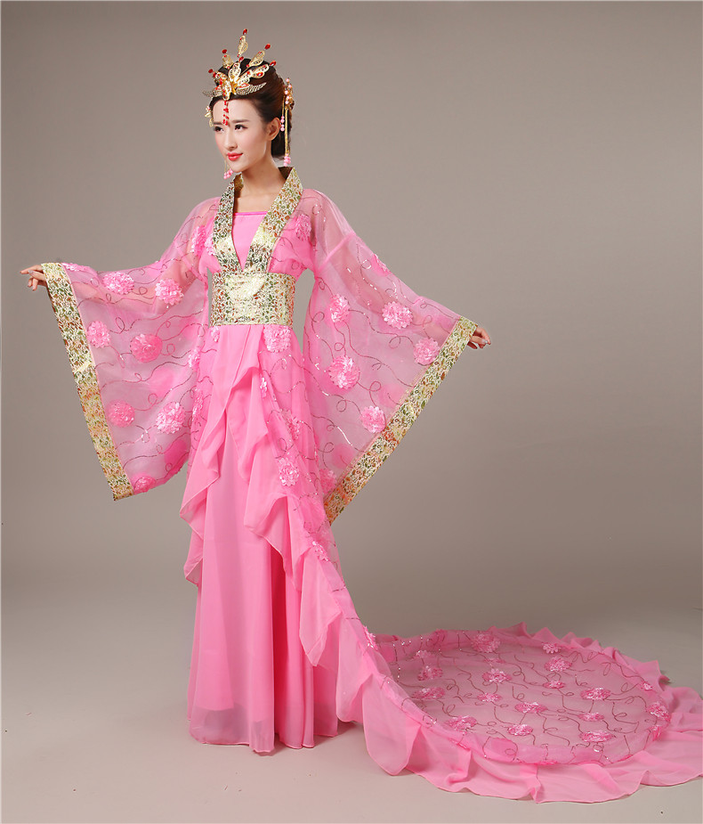 古装贵妃服装女拖尾改良汉服唐朝公主皇后舞台演出服走秀摄影春秋_女