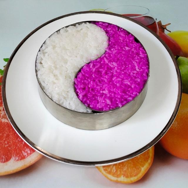 创意太极米饭,颜色艳丽,诱人食欲