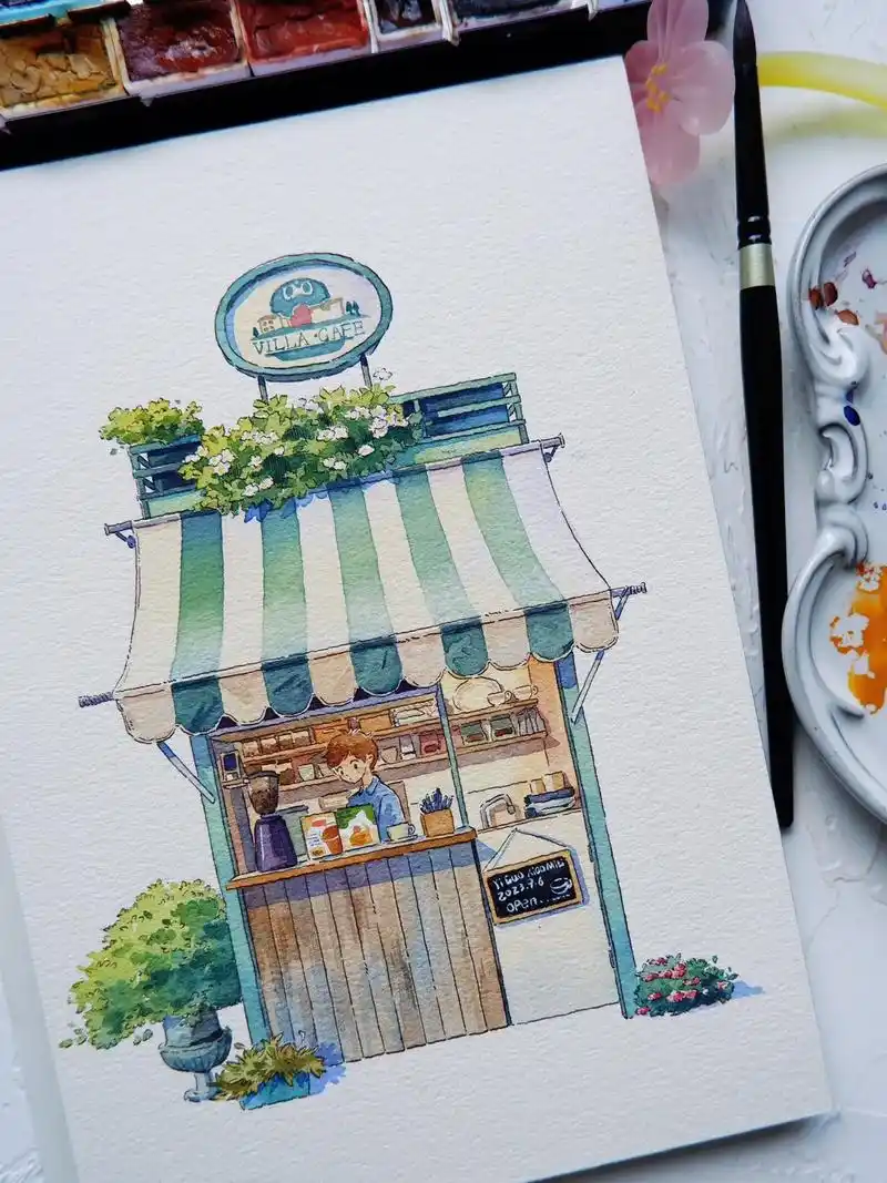 水彩 #钢笔淡彩 #绘画教程  - 抖音