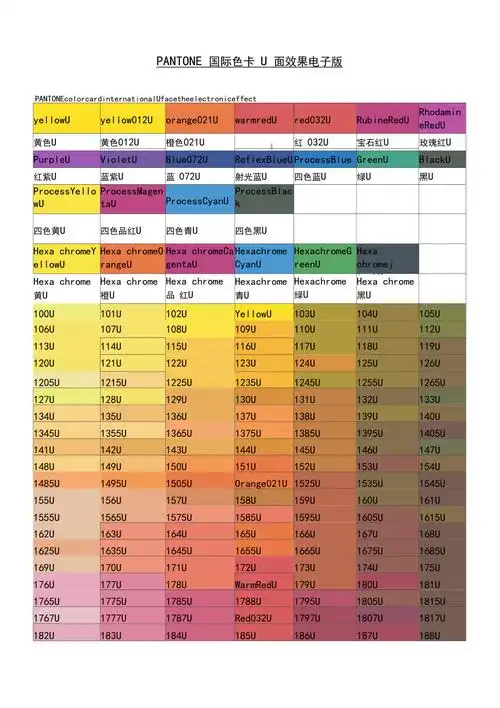 pantone潘通色号国际颜色卡u面效果电子版潘通号潘通色卡