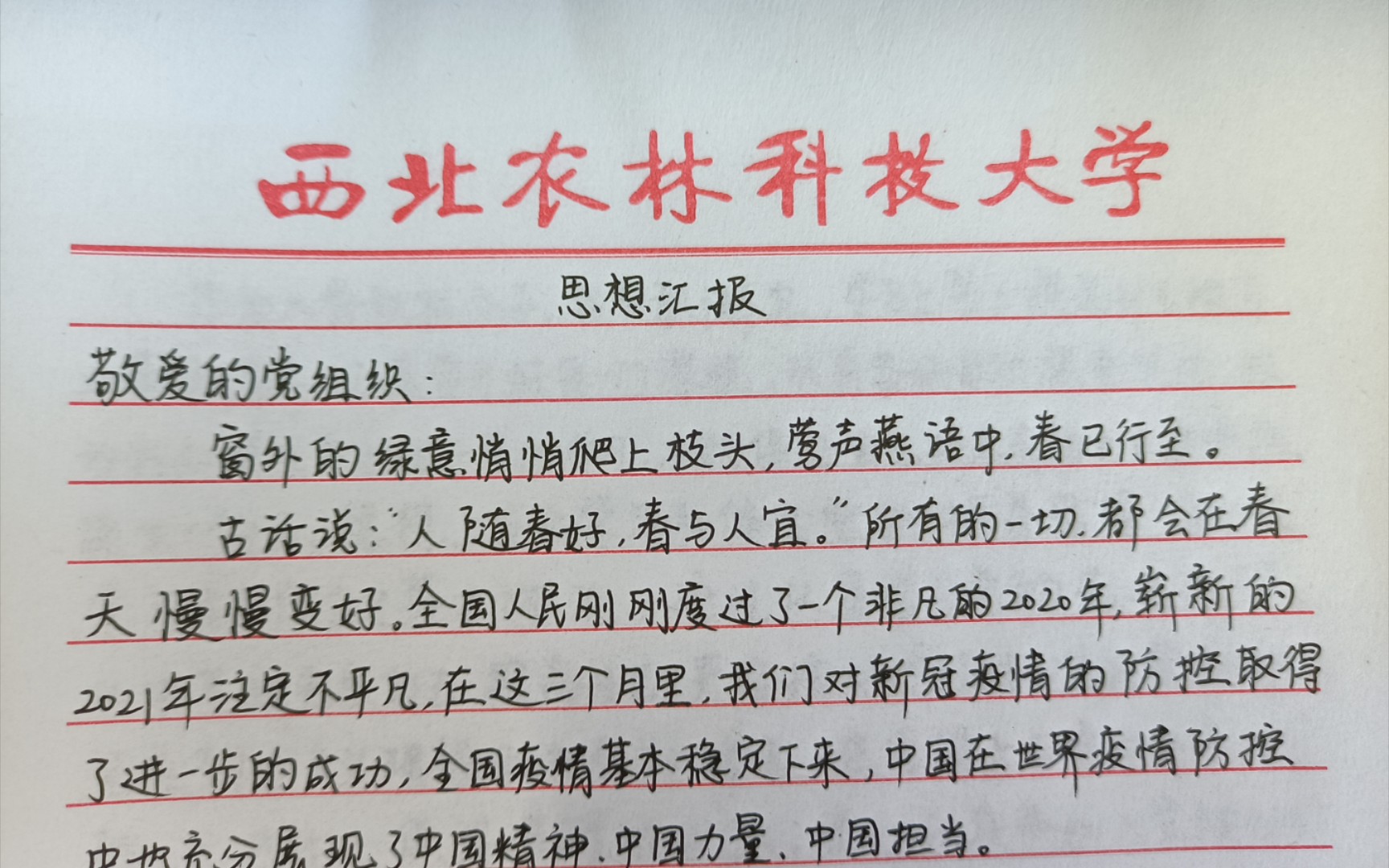 思想汇报2021第一季度