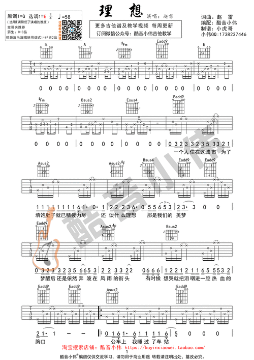 赵雷《理想》吉他谱弹唱谱(酷音小伟吉他教学)简谱_流行简谱_zzmao
