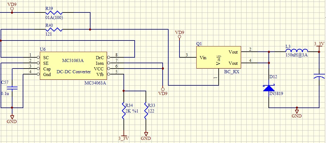 一个mc34063a转3.3v提供大电流的方案