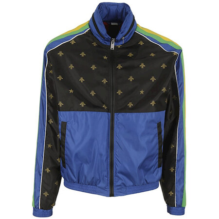 gucci/古琦男士黑色尼龙撞色色块条纹拼接星星蜜蜂夹克外套 黑色 48