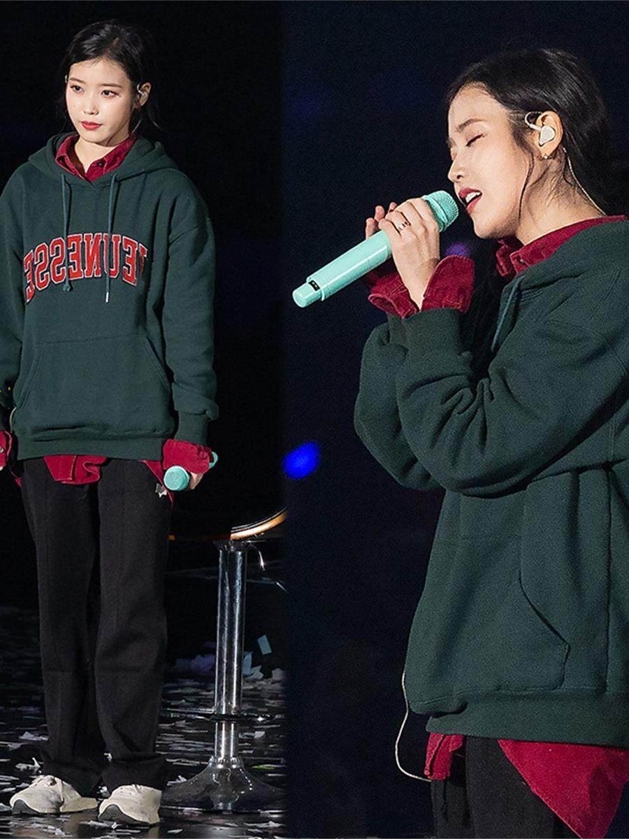 iu李智恩同款卫衣_maje doreen李智恩iu同款卫衣女演唱会绿色宽松字母