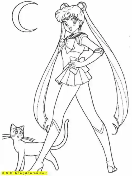 12张为正义而战的美少女战士月野兔卡通涂色图片 | 红豆饭小学生简笔