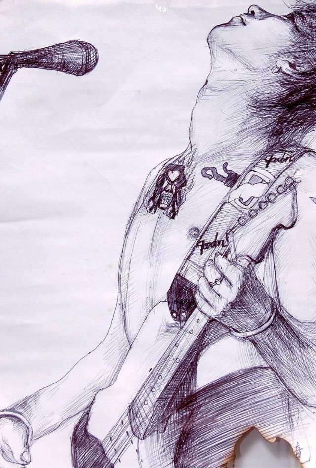 黄家驹拿电吉他铅笔画