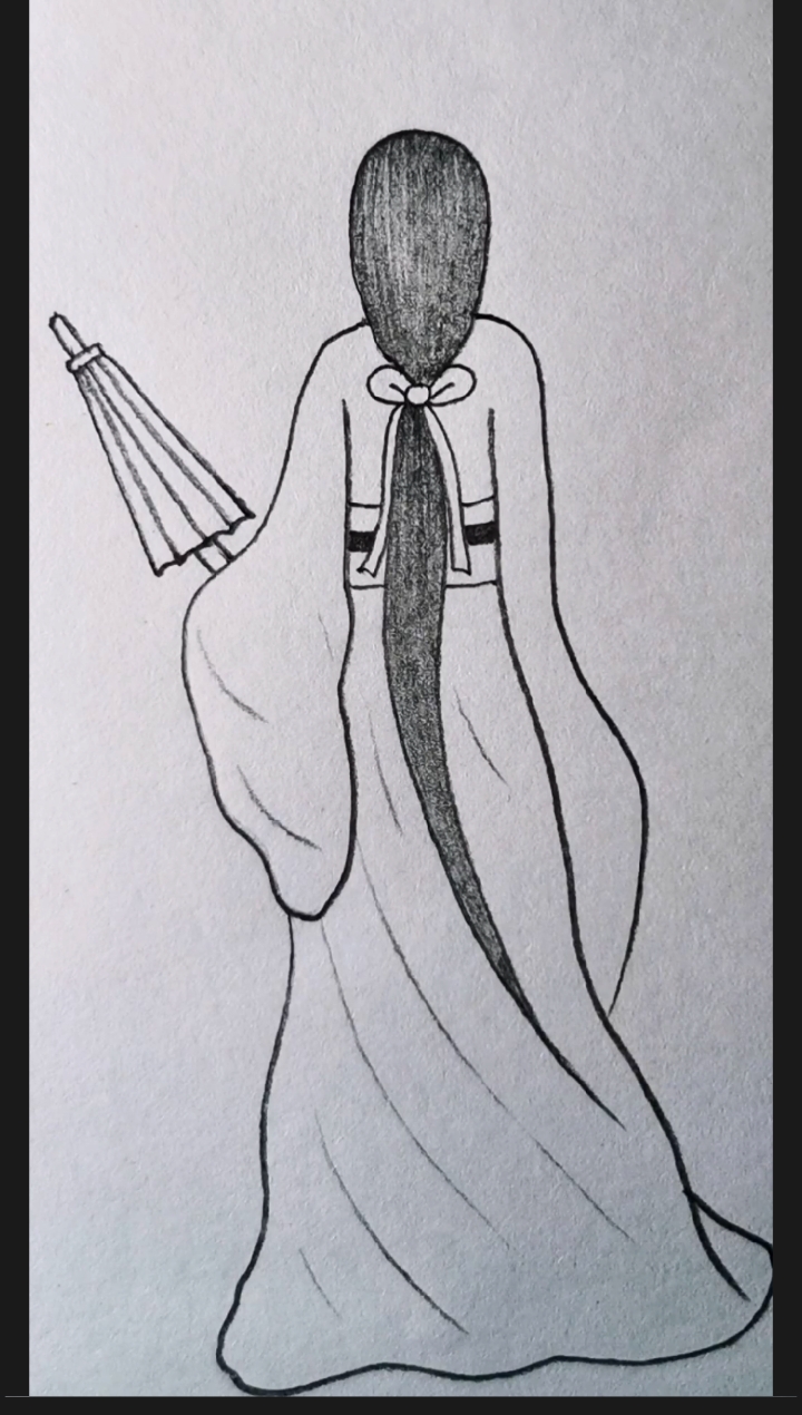 古风拿伞的古装女子背影简笔画