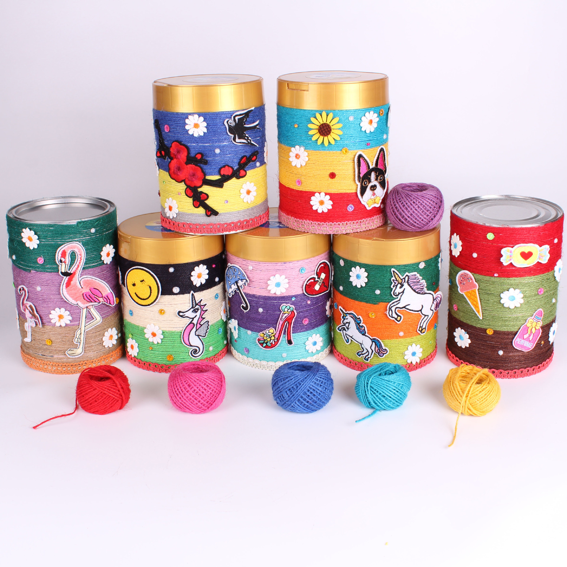 麻绳瓶子奶粉罐diy手工废物利用收纳装饰幼儿园创意花瓶制作材料