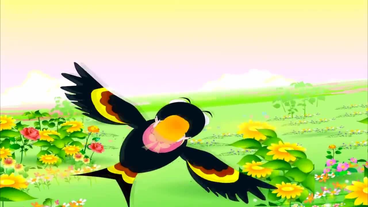 燕子带着拇指姑娘飞呀飞,飞过了森林