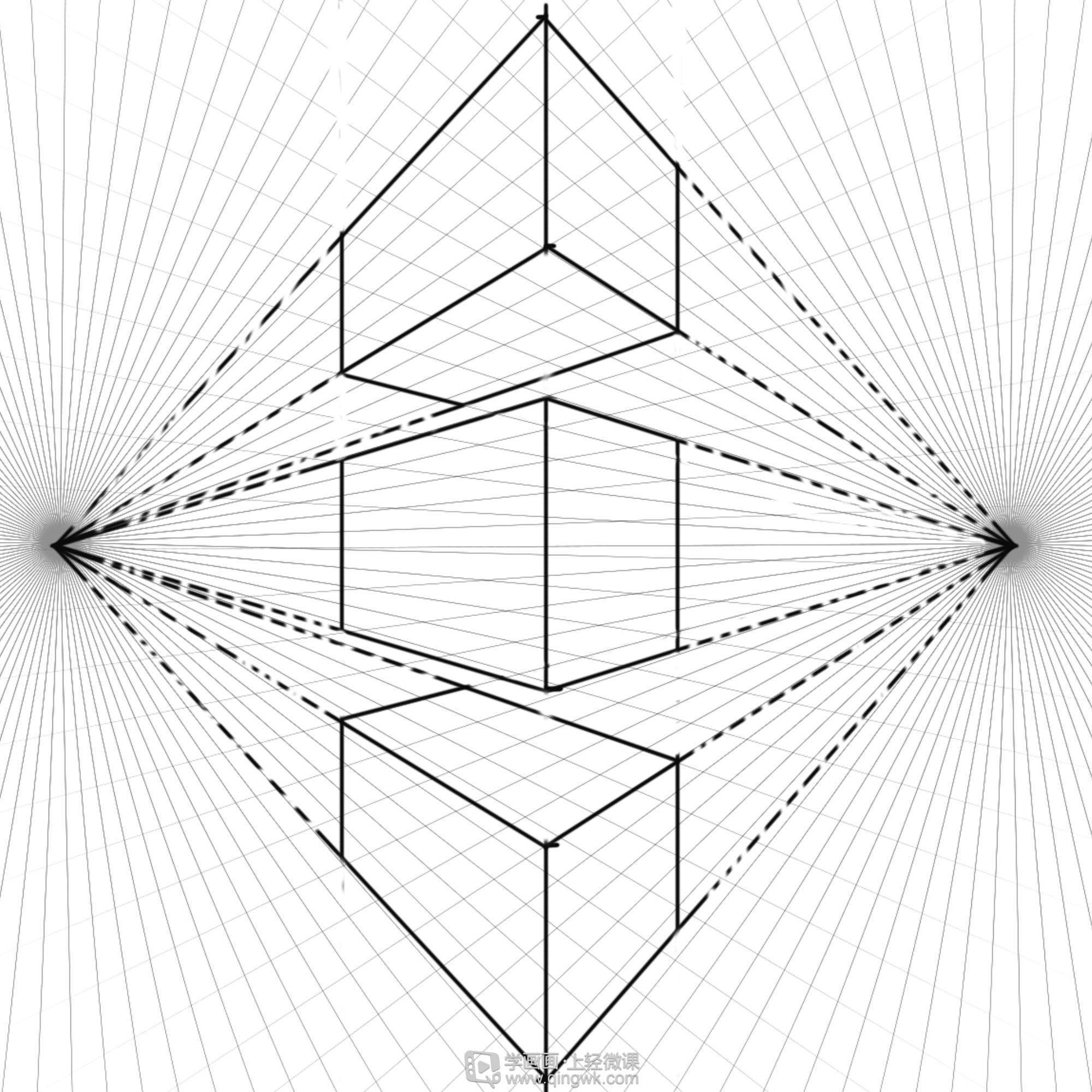 临摹两点透视正方体美术基础两点透视的训练
