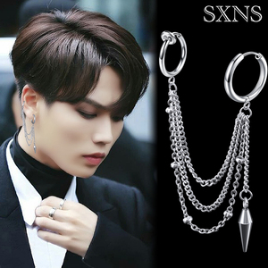 链条耳骨夹耳环一体式男士耳坠双耳洞耳钉无耳洞嘻哈韩国耳扣钛钢