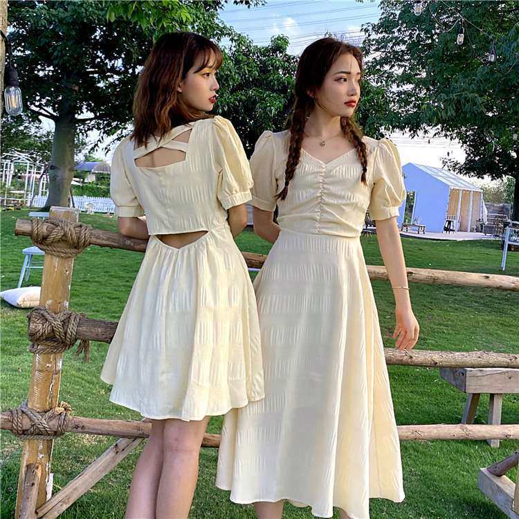 ins风温柔连衣裙夏季闺蜜装套装裙子姐妹装学生超仙森系仙女裙气