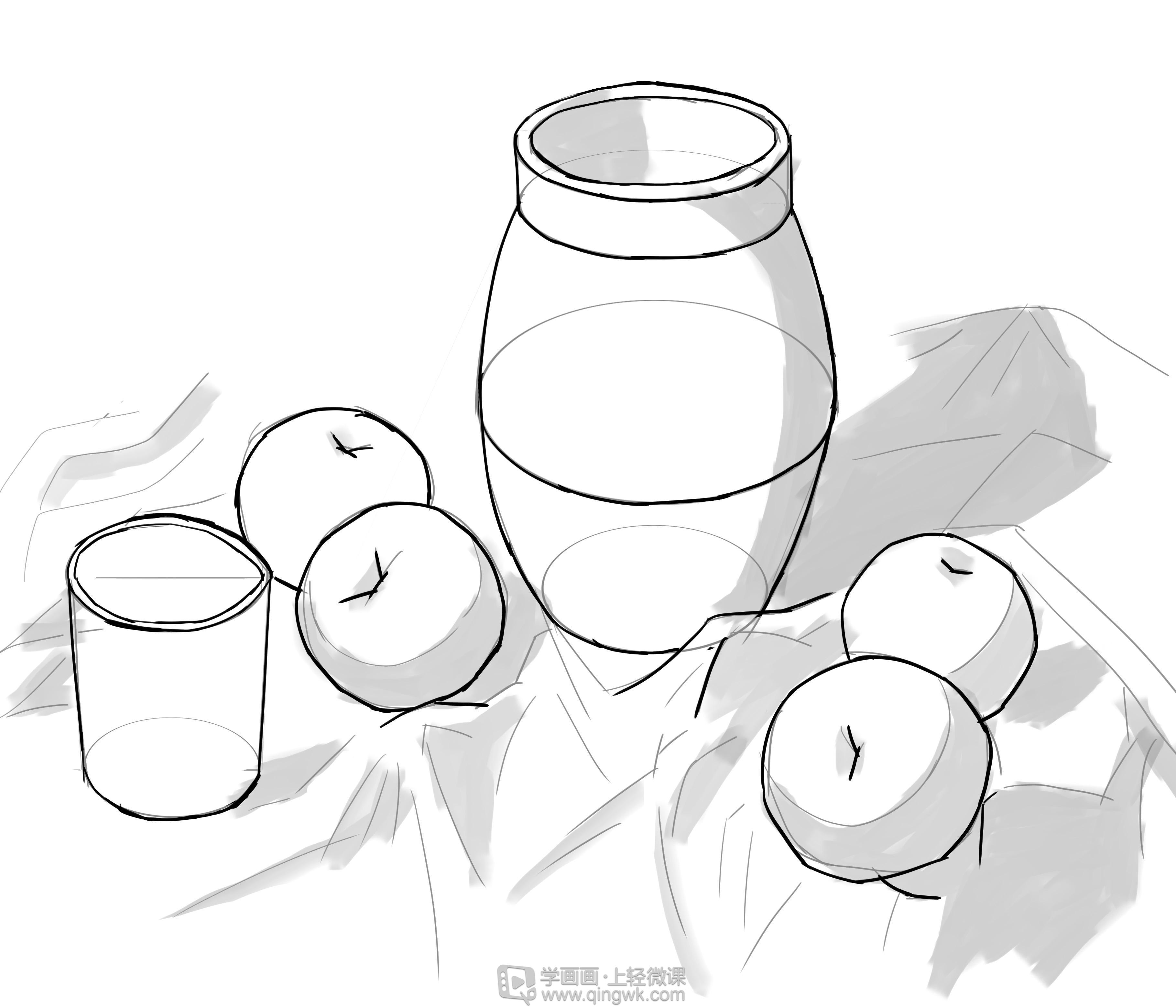 作业:学原画要不要学素描之组合静物素描画法训练 - 有一只鱿鱼