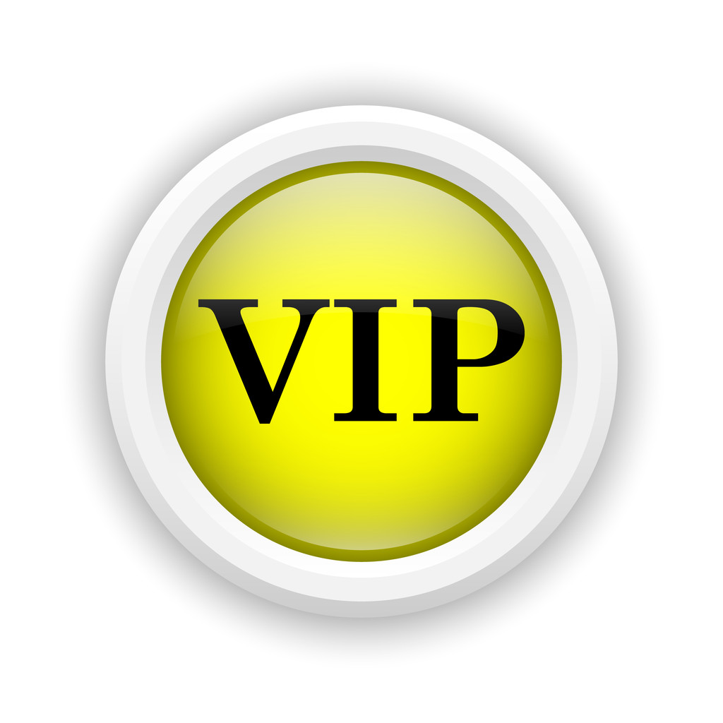 vip 图标,圆形塑料图标与在黄色背景上的黑色设计