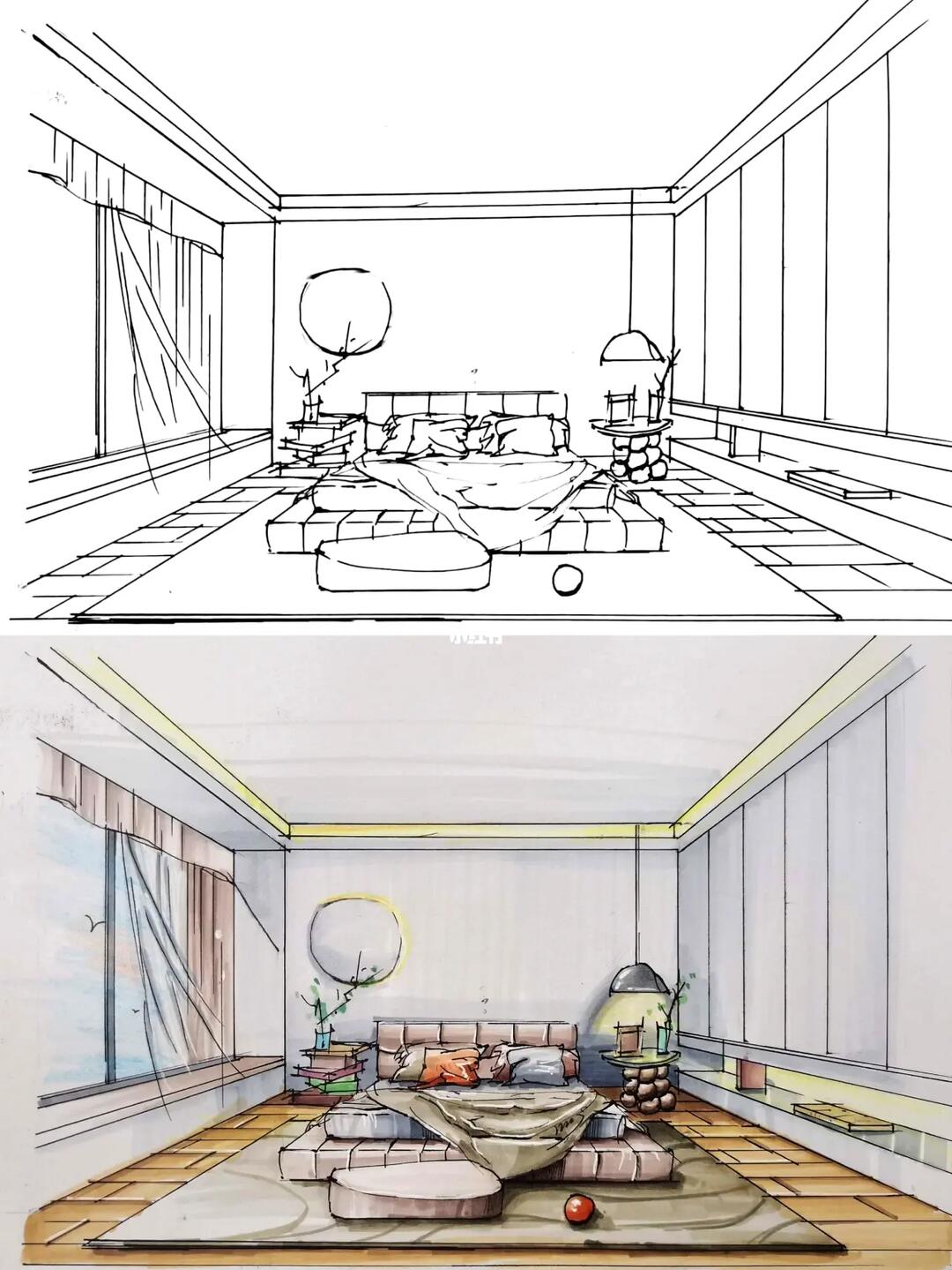 室内设计手绘效果图现代主卧