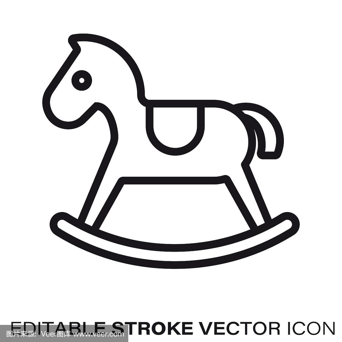 摇摆木马,矢量,线图标,轮廓,白色背景