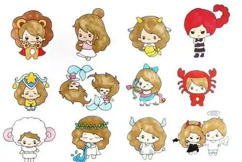 q版十二星座简笔画怎么画卡通可爱十二星座简笔画女孩教程