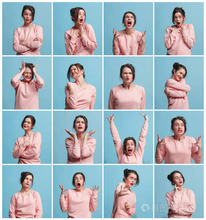 拼贴的不同人类的面部表情, 情绪, 情感