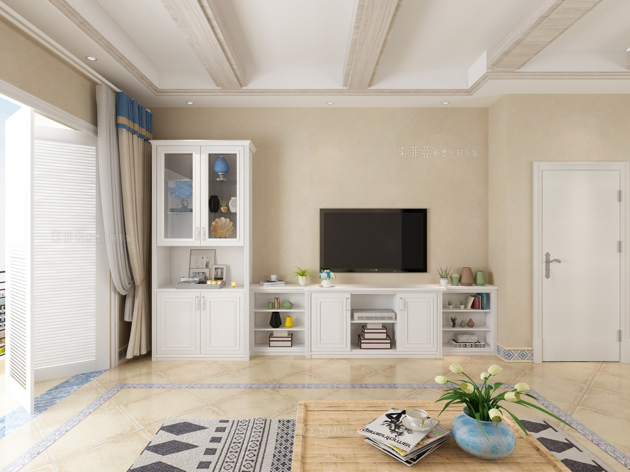 质感百搭纯白电视柜      电视柜 暖白栓木