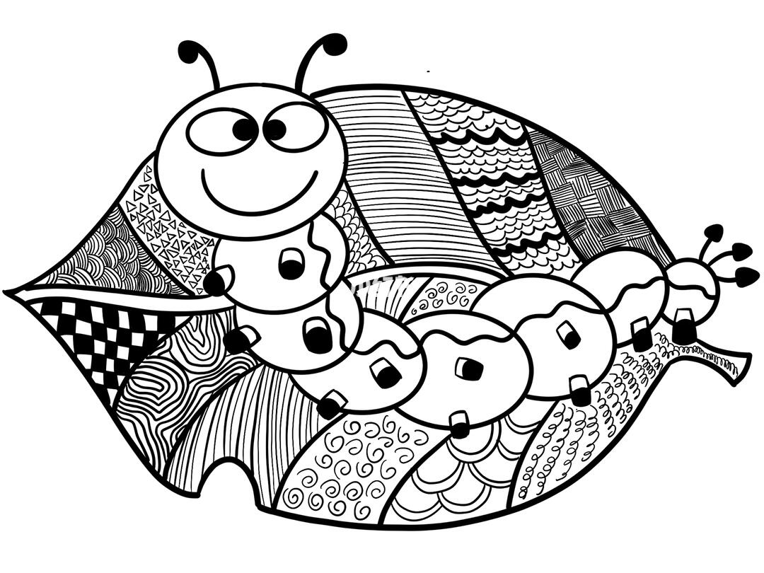 黑白装饰画线描毛毛虫