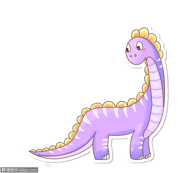 手绘紫色梁龙卡通可爱线描