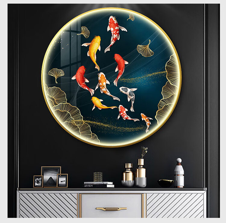 鱼图立体 抽象线条3d立体装饰画客厅卧室玄关发光九鱼图荷花锦鲤挂画
