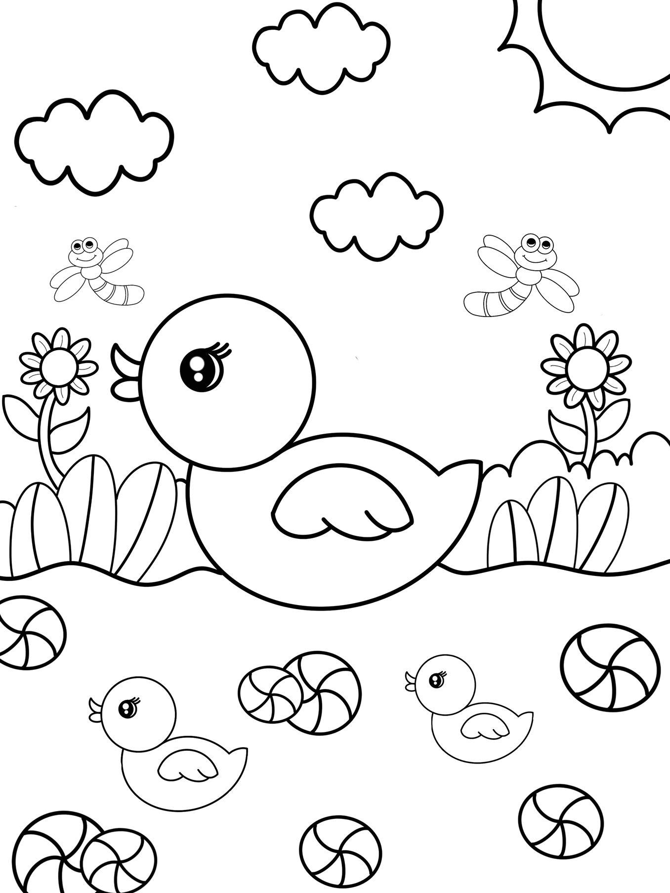 小黄鸭 创意画 儿童画 简笔画 9615线稿 #创意美术儿童画# #儿童