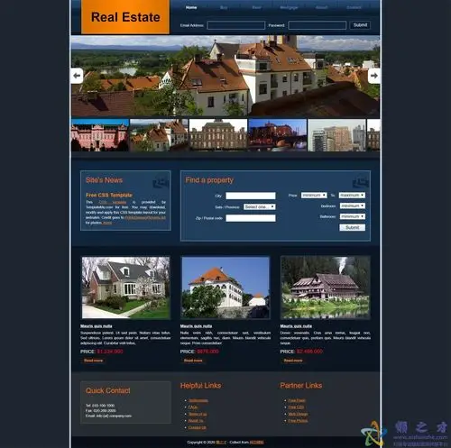 realestate深蓝色布局集成照片库房地产网站模板