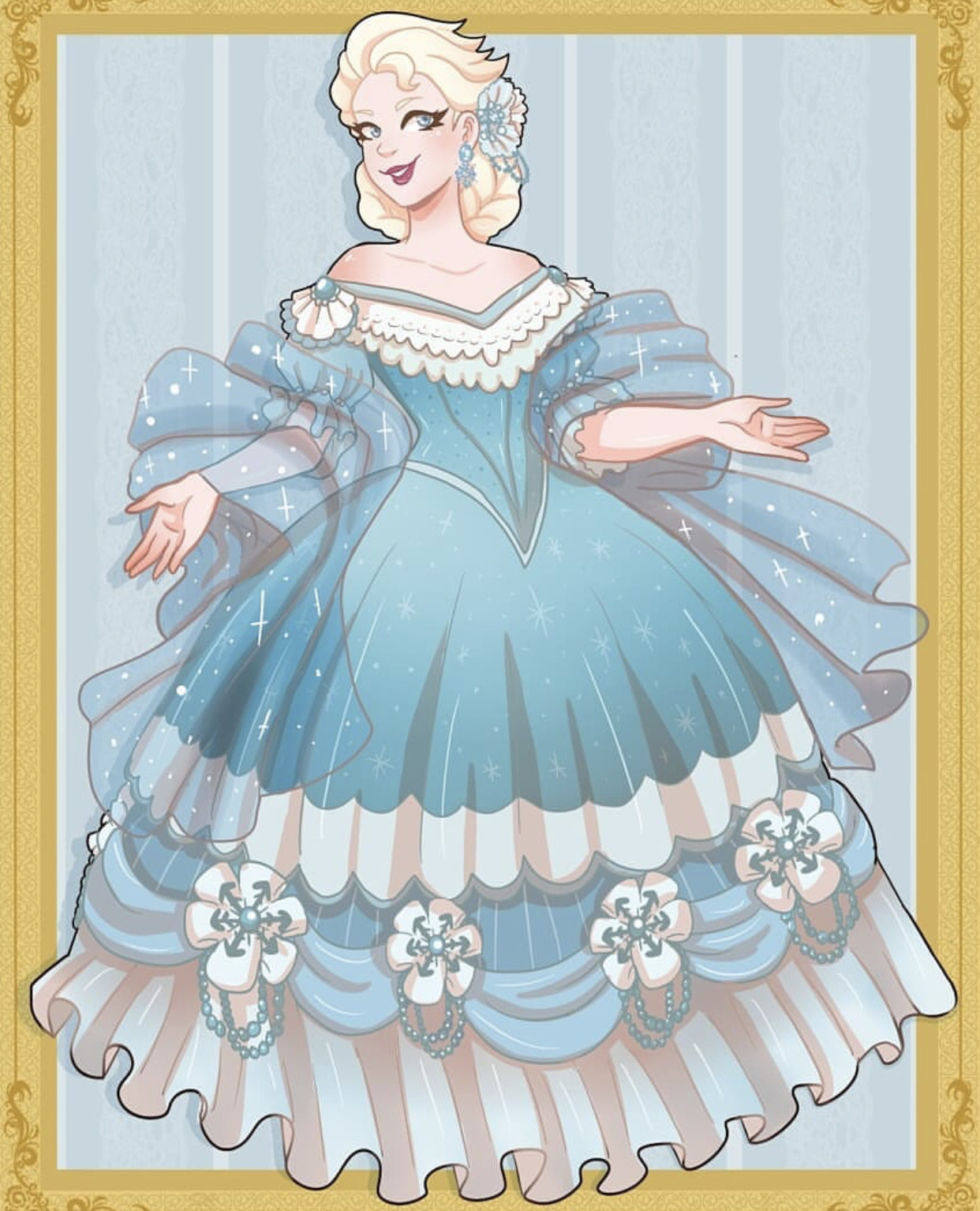 迪士尼公主的国籍不同,传统服装也不同,艾莎的礼服堪称全场最佳