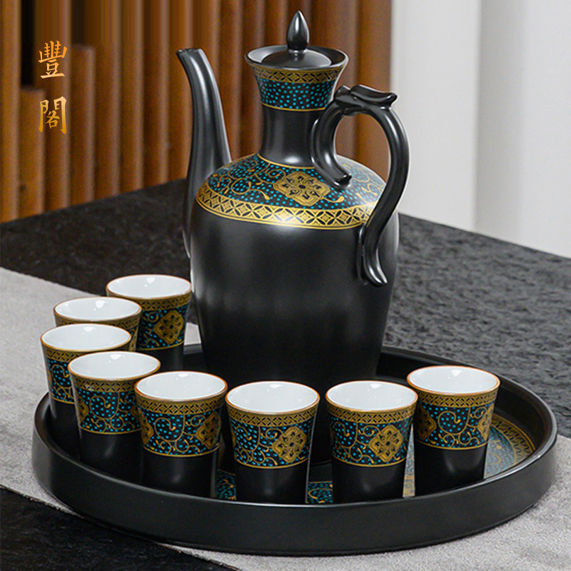 中式陶瓷酒具套装家用仿古代酒具白酒杯温酒器黄清白温酒壶小酒盅