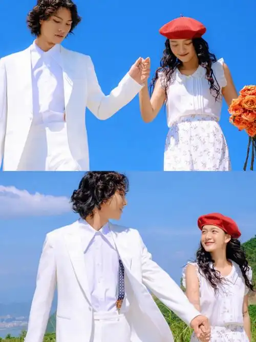 浪漫山顶风车日杂女友婚纱照