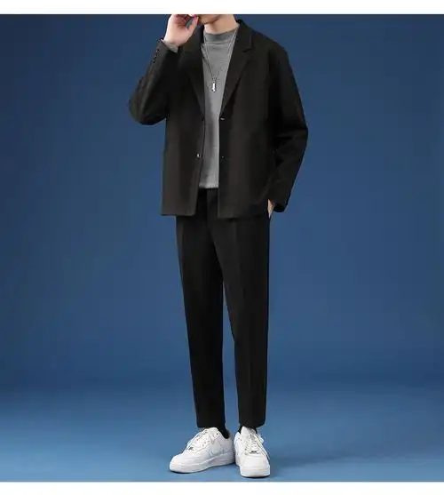 春秋季潮流一套搭配男士大码九分西裤西服感易打理灰色三件套m2829