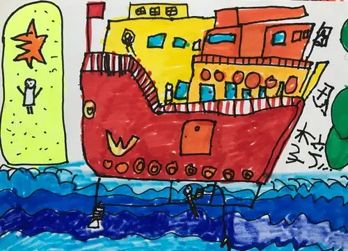 周日下午河西彩色线描创意班《大轮船》