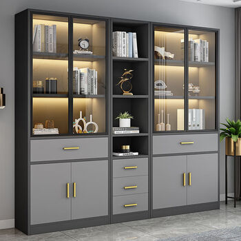 嘉妤2023新款轻奢玻璃门书柜家用靠墙落地组合书架收纳储物柜展示柜办