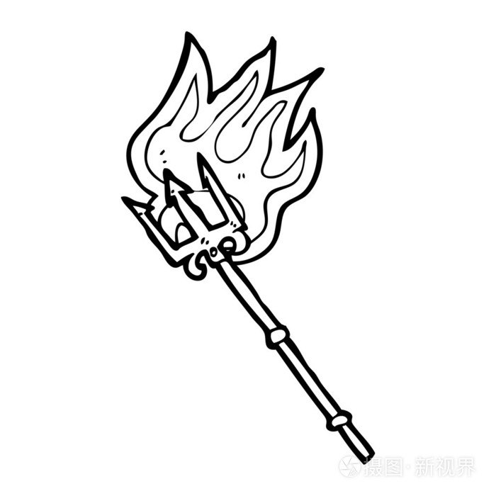 火焰三叉戟卡通插画-正版商用图片1be62d-摄图新视界