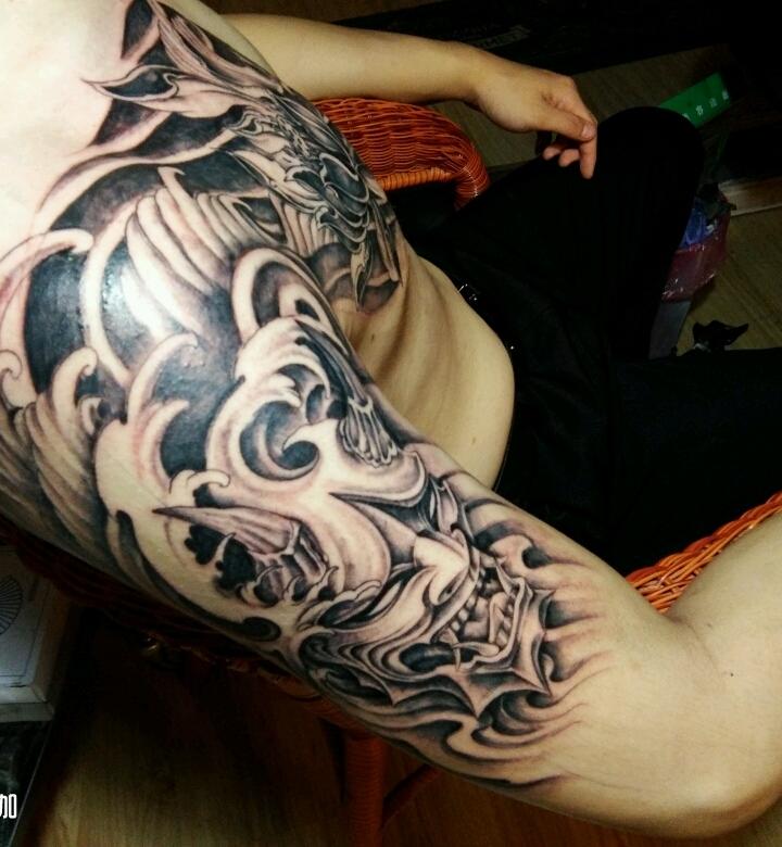 般若莲花半甲_纹身图案手稿图片_李欣的纹身作品集