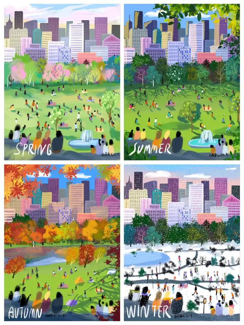 速写四季|中央公园 #插画 #画画 #每日一画 - 抖音
