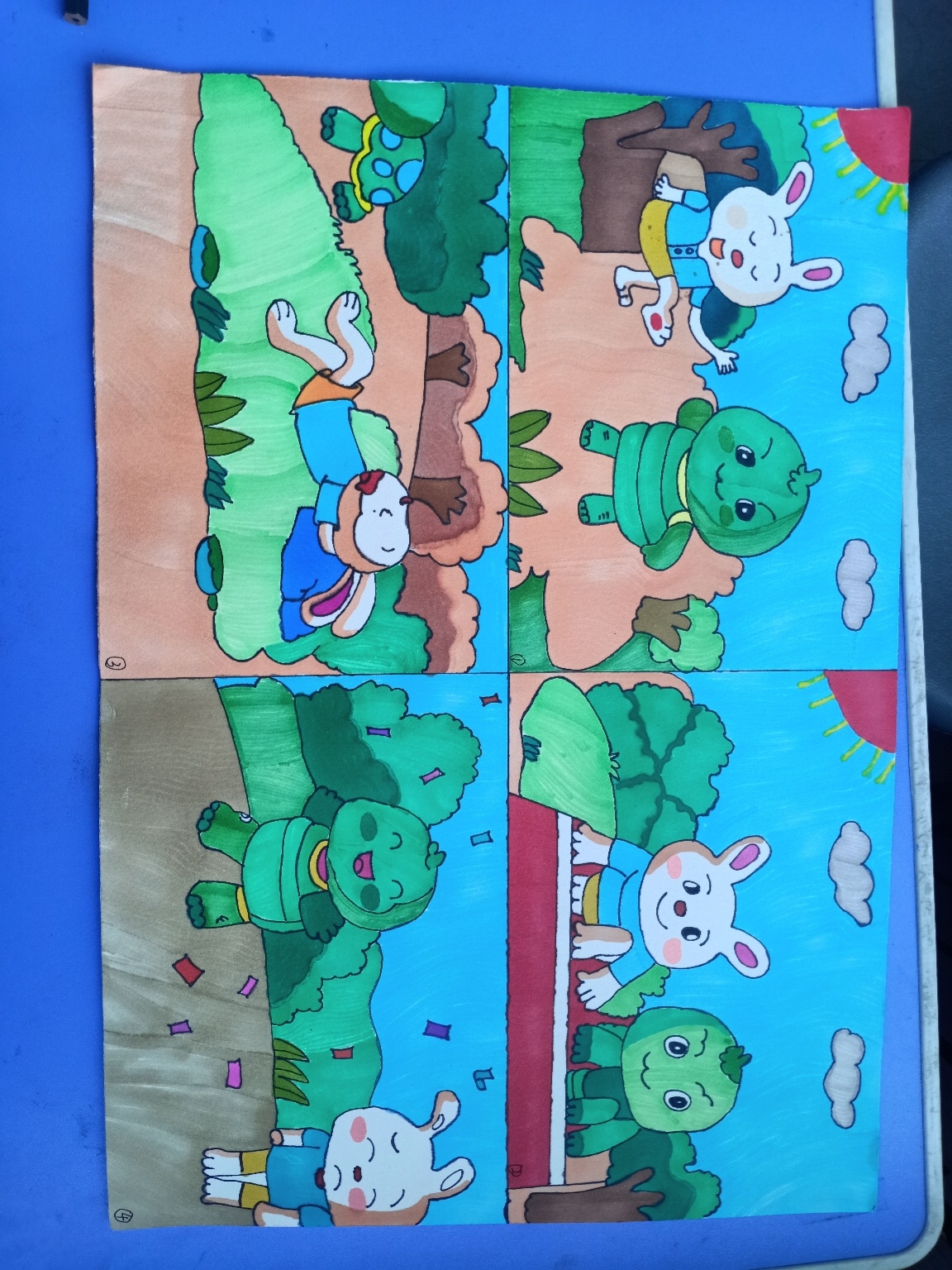 连环画《龟兔赛跑》 儿童画 四格连环画