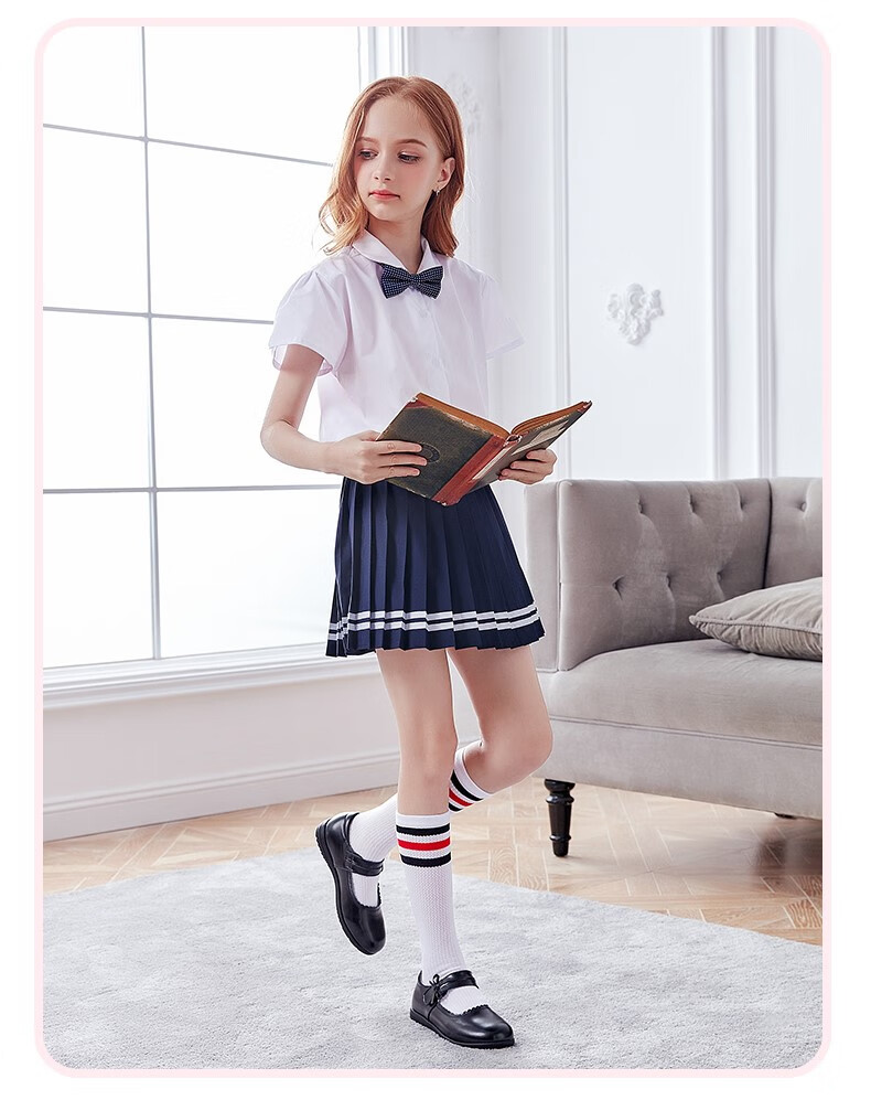 女童长筒袜儿童小学生礼服白袜中筒幼儿宝宝黑白校服袜足球长袜子