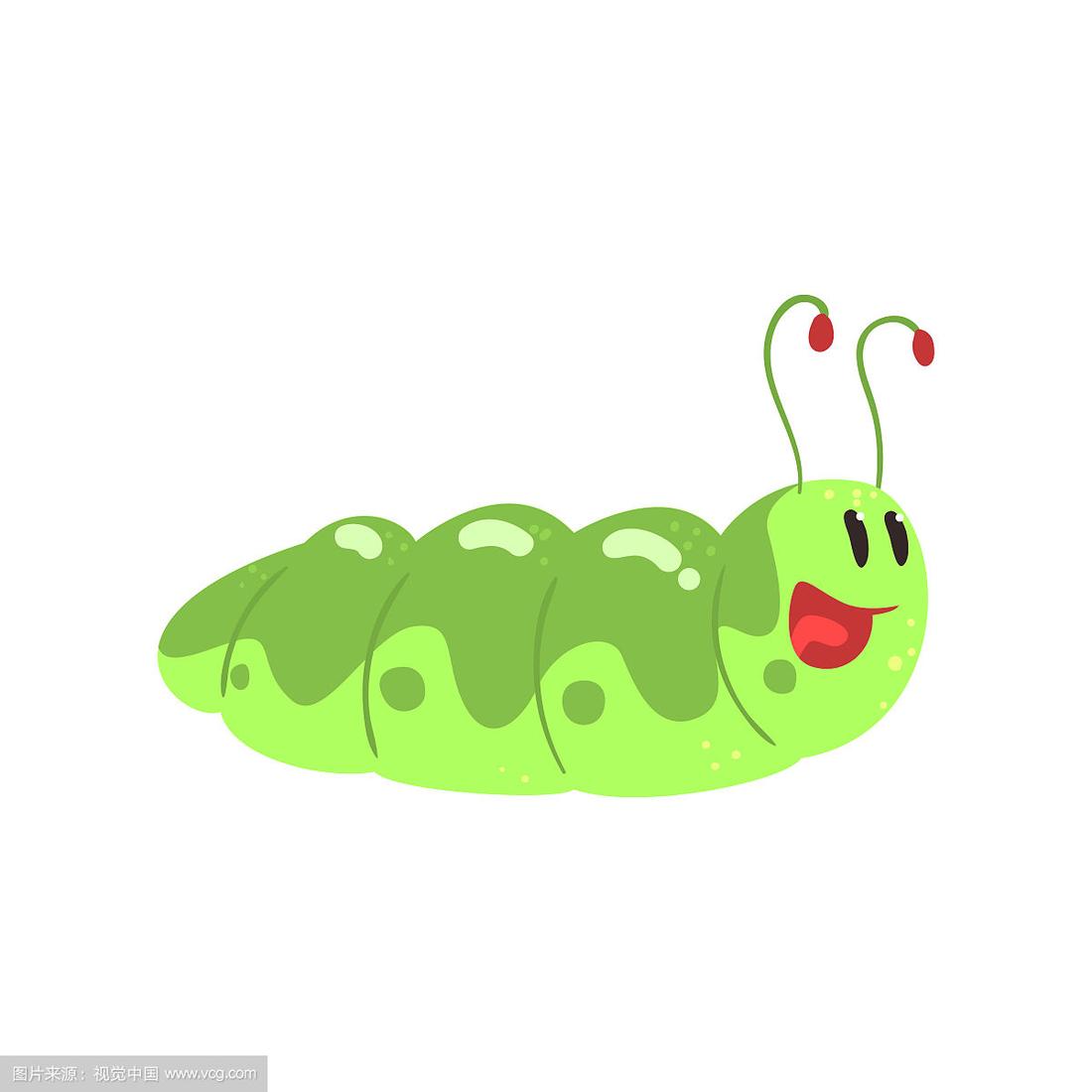 可爱的卡通有趣的绿色毛毛虫的人物