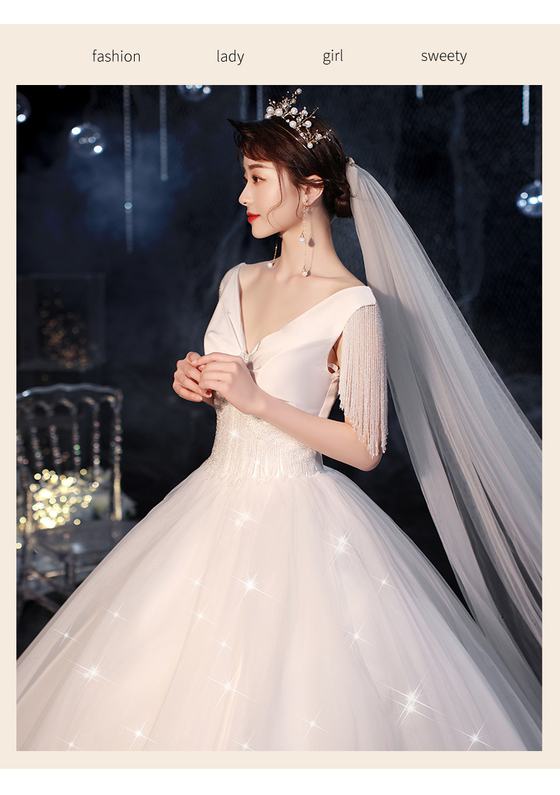 外贸婚纱2020新款仙气新娘礼服v领气质欧式拖尾梦幻森系 跨境货源