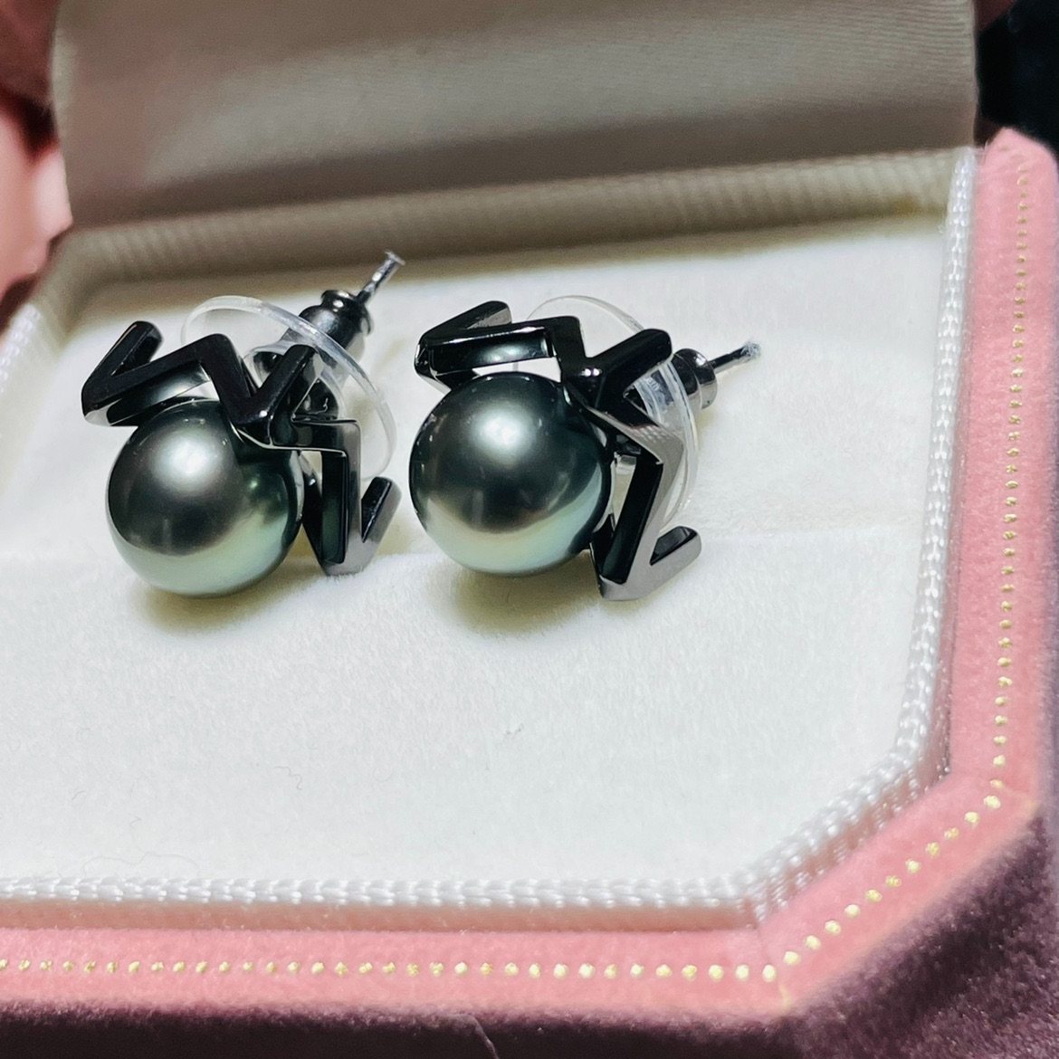 国内精工s925纯银镀黑铑m家字母耳钉配件图配9-10mm