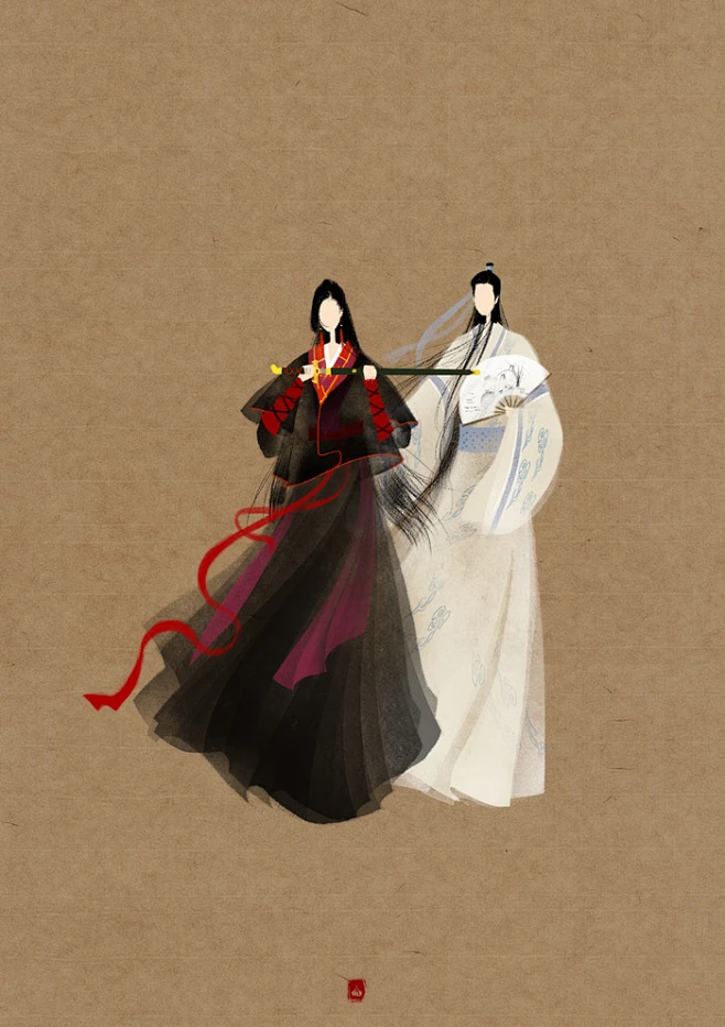 手绘插画漫画呼葱觅蒜无脸古风图集天龙八部