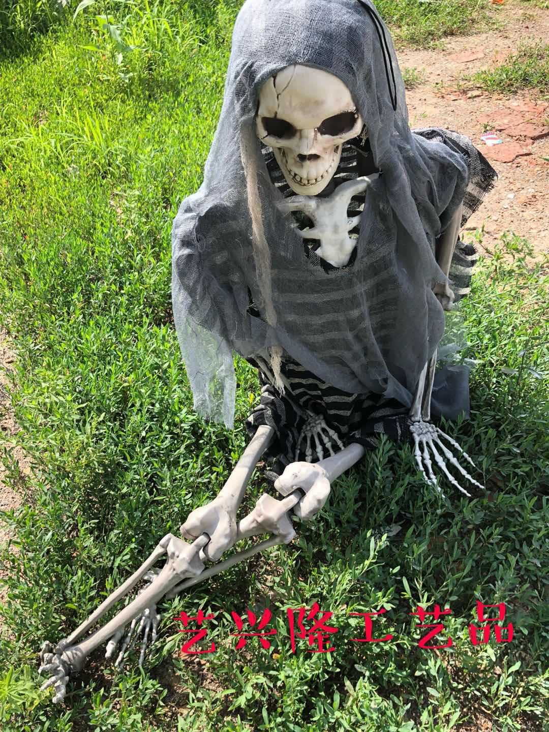 恐怖吓人灯声囚徒美女骷髅骨架吊鬼万圣节鬼屋密室逃脱装饰道具
