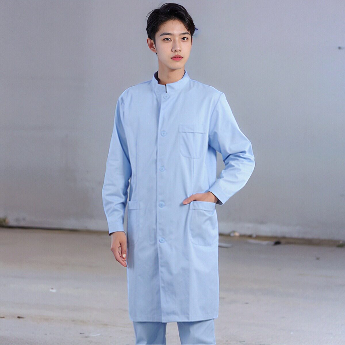 男护士服立领对开长袖白大褂中医馆牙科口腔诊所卫生室足疗工作服